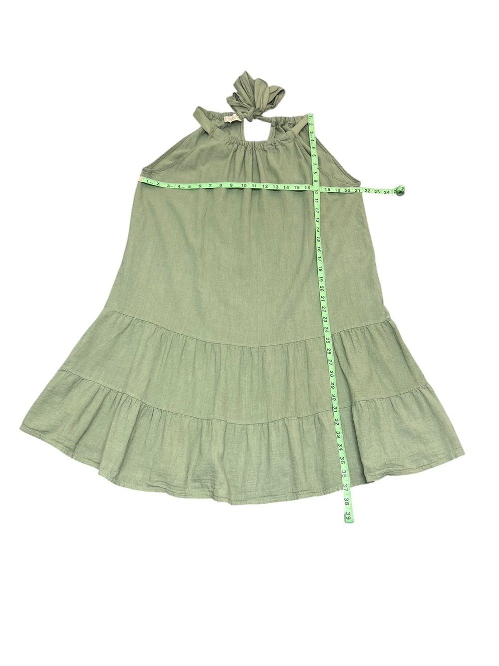Bella Umbra Sage Green Linen Cotton Tiered Dress Women’s Size XL Italy - Picture 5 of 8